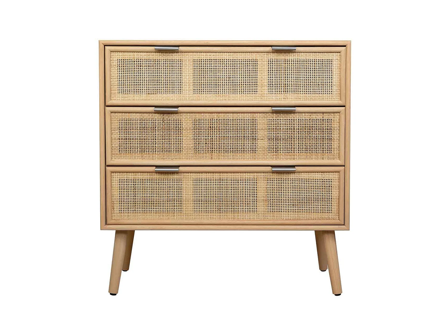 Braune Kommode mit 3 Schubladen aus Holz und Rattangitter 75x35x78h cm