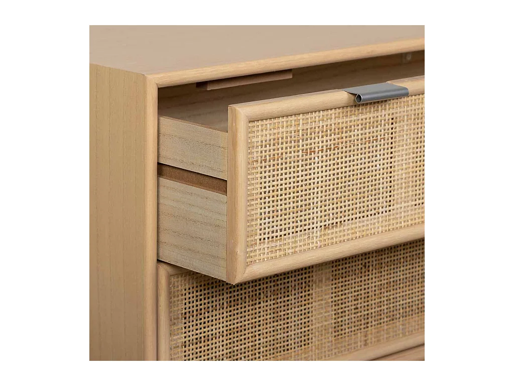 Braune Kommode mit 3 Schubladen aus Holz und Rattangitter 75x35x78h cm