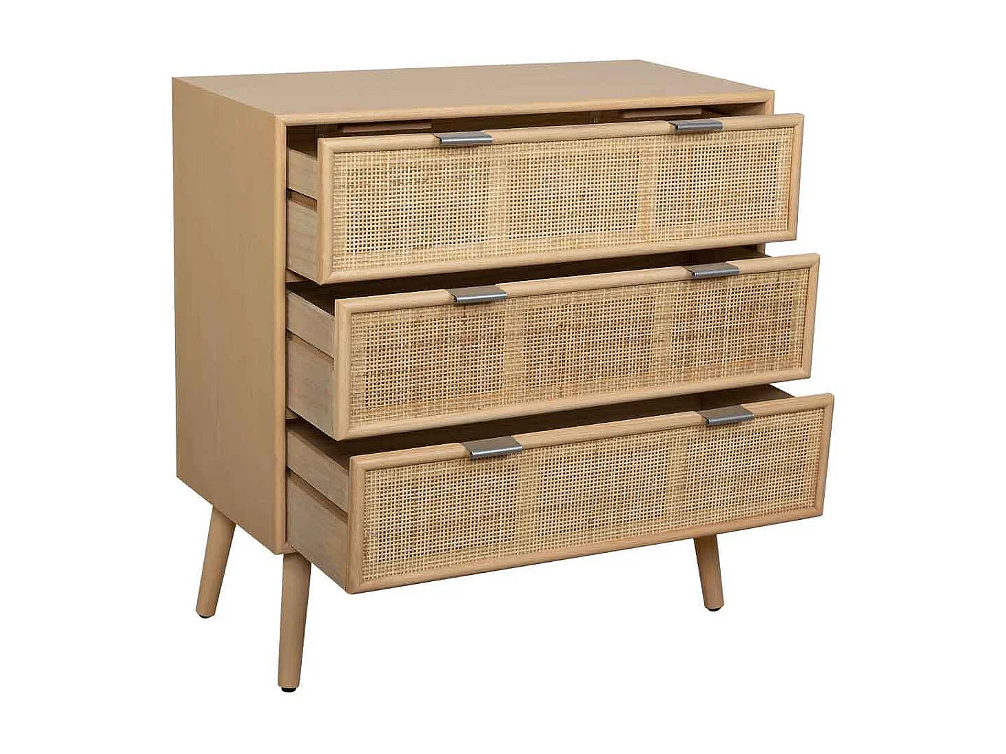 Braune Kommode mit 3 Schubladen aus Holz und Rattangitter 75x35x78h cm