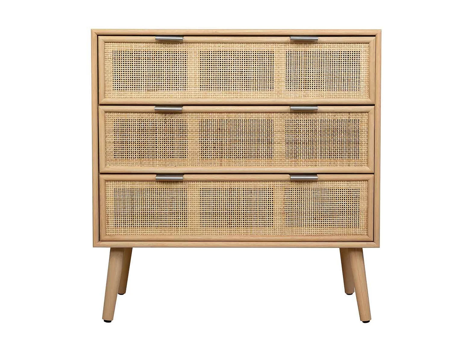 Braune Kommode mit 3 Schubladen aus Holz und Rattangitter 75x35x78h cm