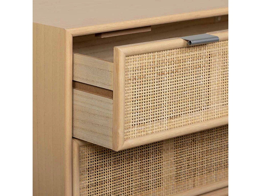 Braune Kommode mit 3 Schubladen aus Holz und Rattangitter 75x35x78h cm