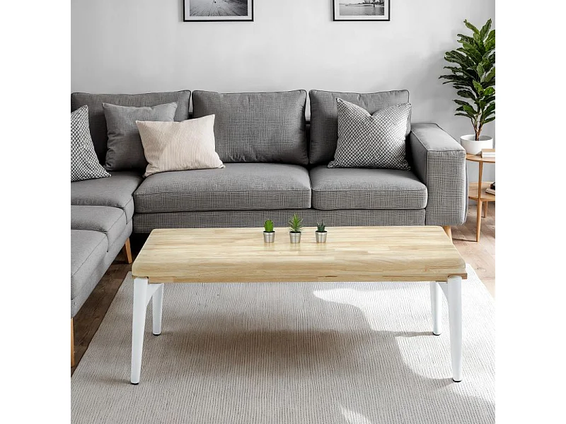 Mesa de centro elevable Padma Blanco - Roble