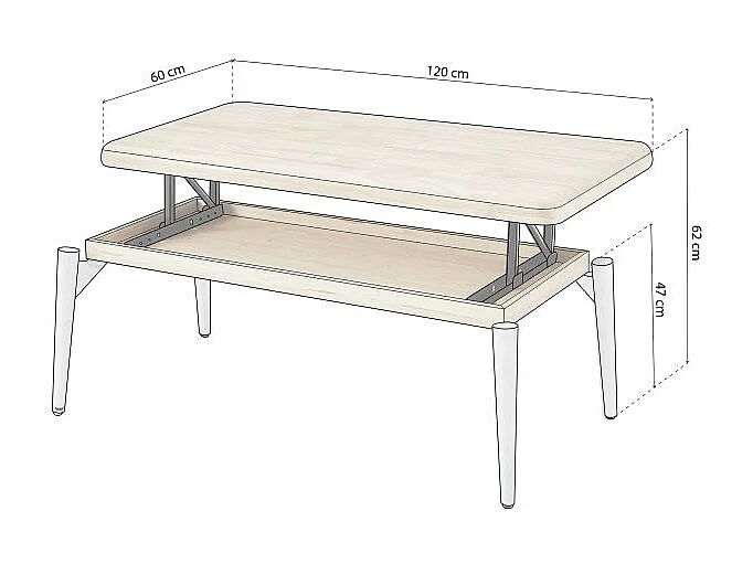 Mesa de centro elevable Padma Blanco - Roble