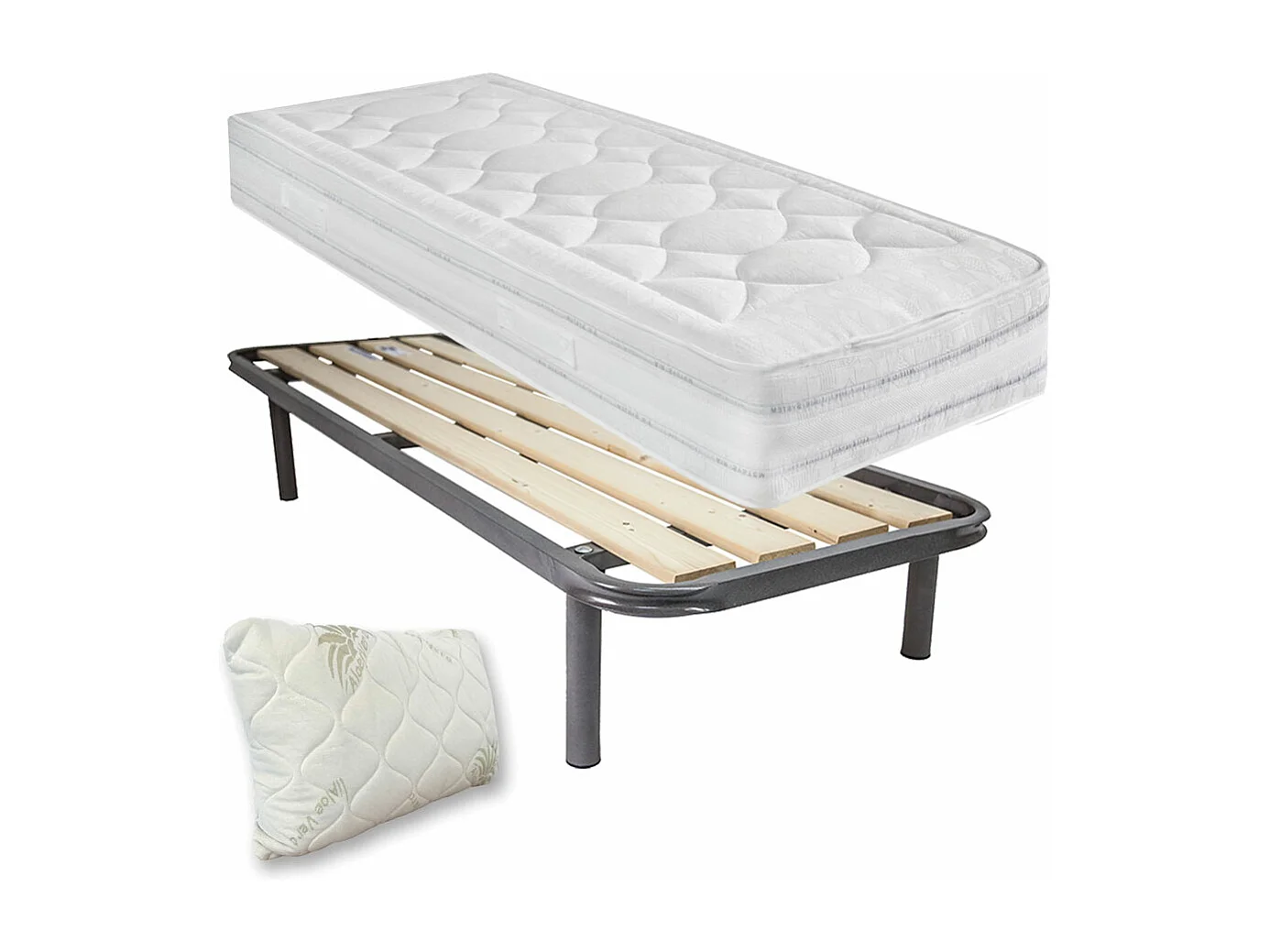 Kit letto singolo 80x190 con materasso a molle e lana rigido Messico, rete a tavole e cuscino fiocco memory incluso - Comprarredo