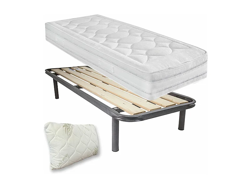 Kit letto singolo 80x190 con materasso a molle e lana rigido Messico, rete a tavole e cuscino fiocco memory incluso - Comprarredo