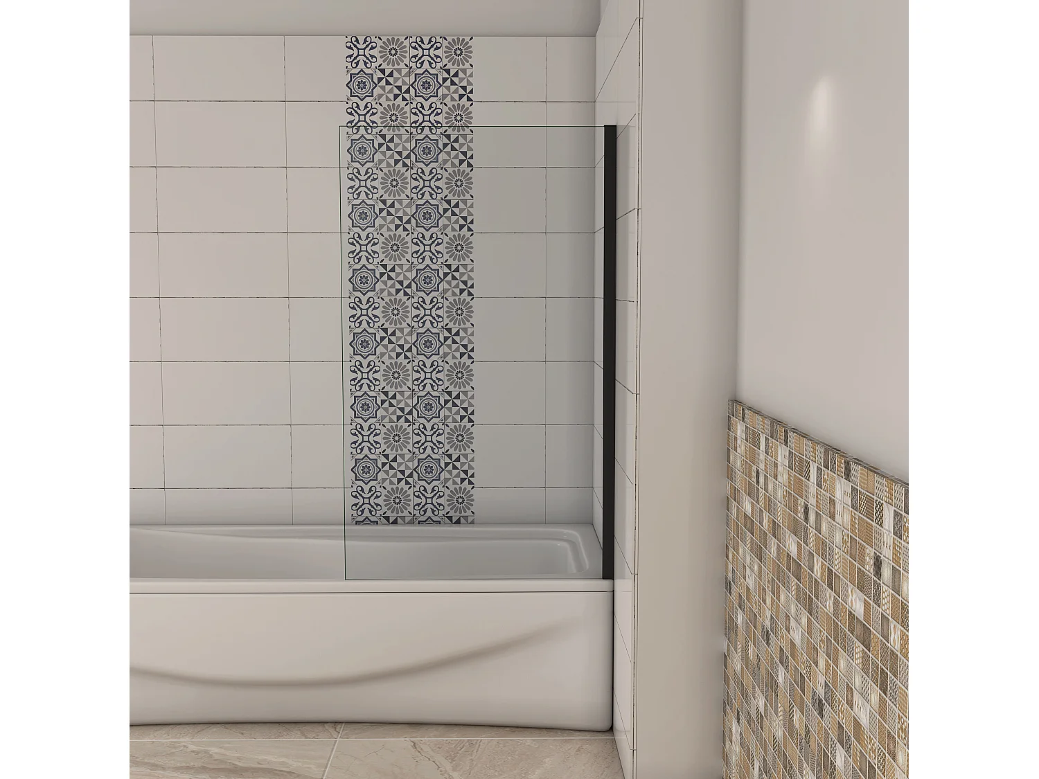 AICA Pare-baignoire fixé 70x130cm,paroi fixée,5mm verre anticalcaire,noir mat style industriel et simplicité