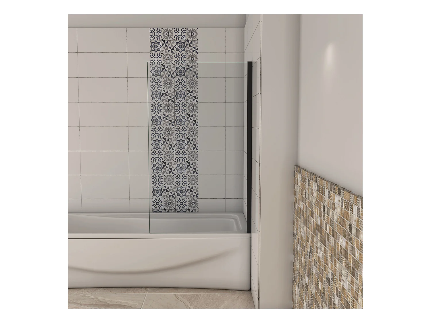 AICA Pare-baignoire fixé 70x130cm,paroi fixée,5mm verre anticalcaire,noir mat style industriel et simplicité