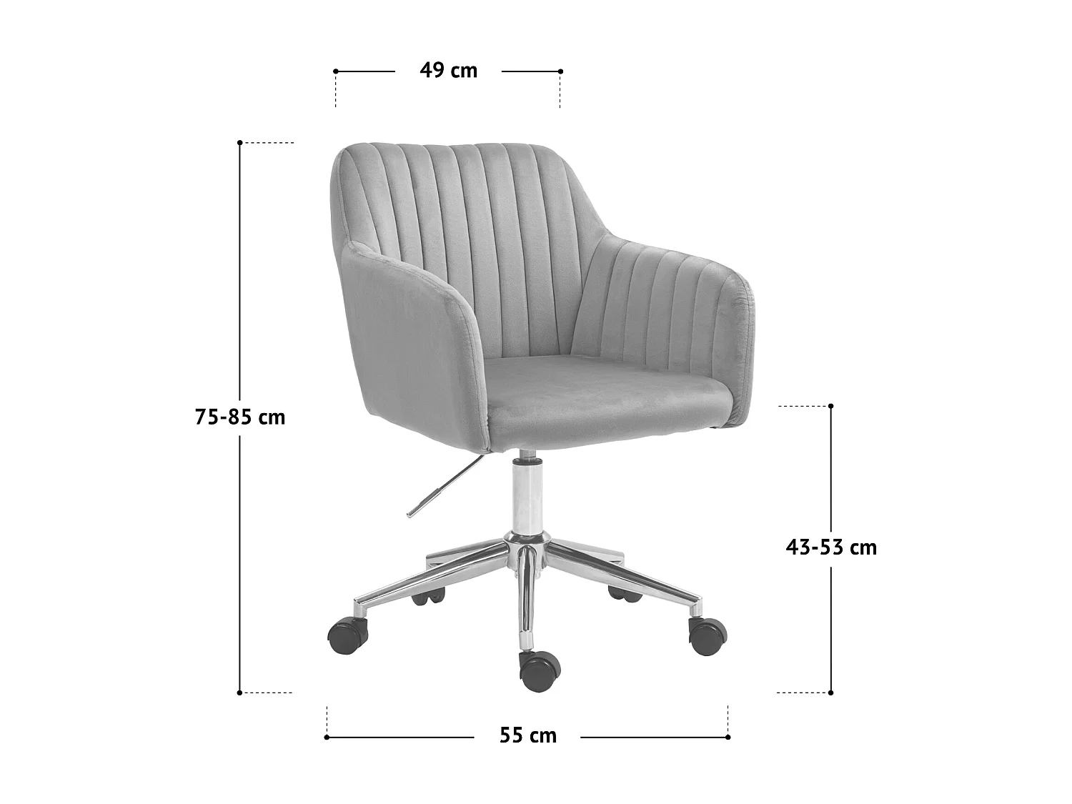 Chaise de bureau SVITA OLIVER, réglable en hauteur, revêtement en velours bleu