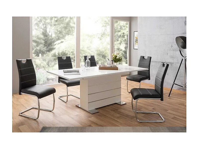Table extensible 6-8 personnes - Rectangulaire - Panneaux de particules - Mantova - Blanc et alu - L 160- 200 x P90 x H75 cm