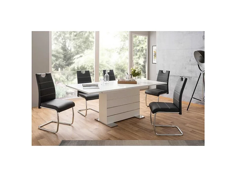 Table extensible 6-8 personnes - Rectangulaire - Panneaux de particules - Mantova - Blanc et alu - L 160- 200 x P90 x H75 cm