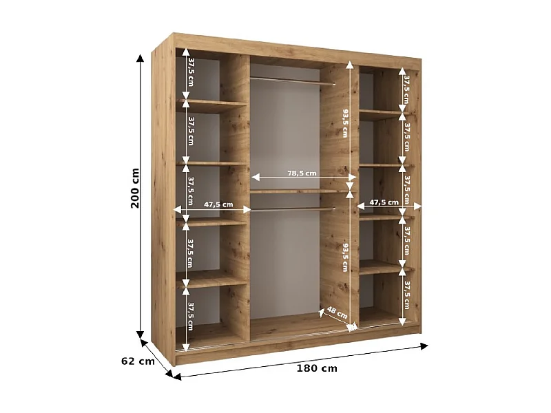 Spoti kledingkast met schuifdeuren 200/180/62 2 deuren (wit)