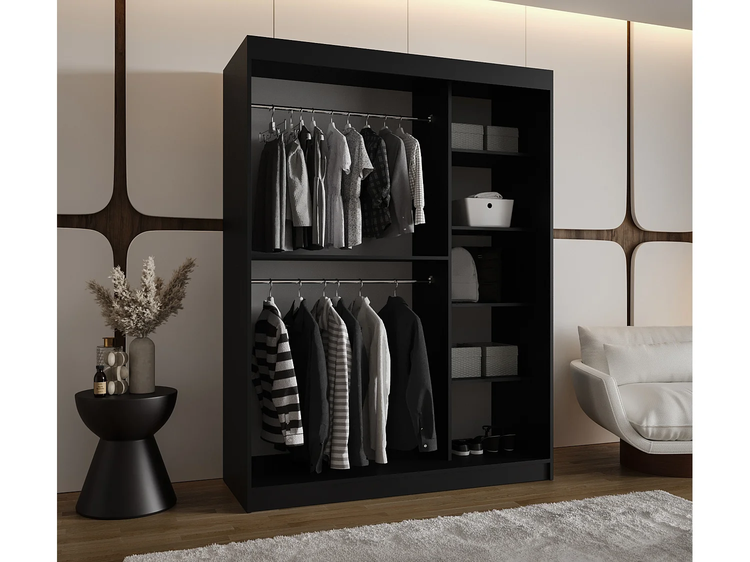 Armoire Spoti À Portes Coulissantes 200/150/62 2 portes (Noir)