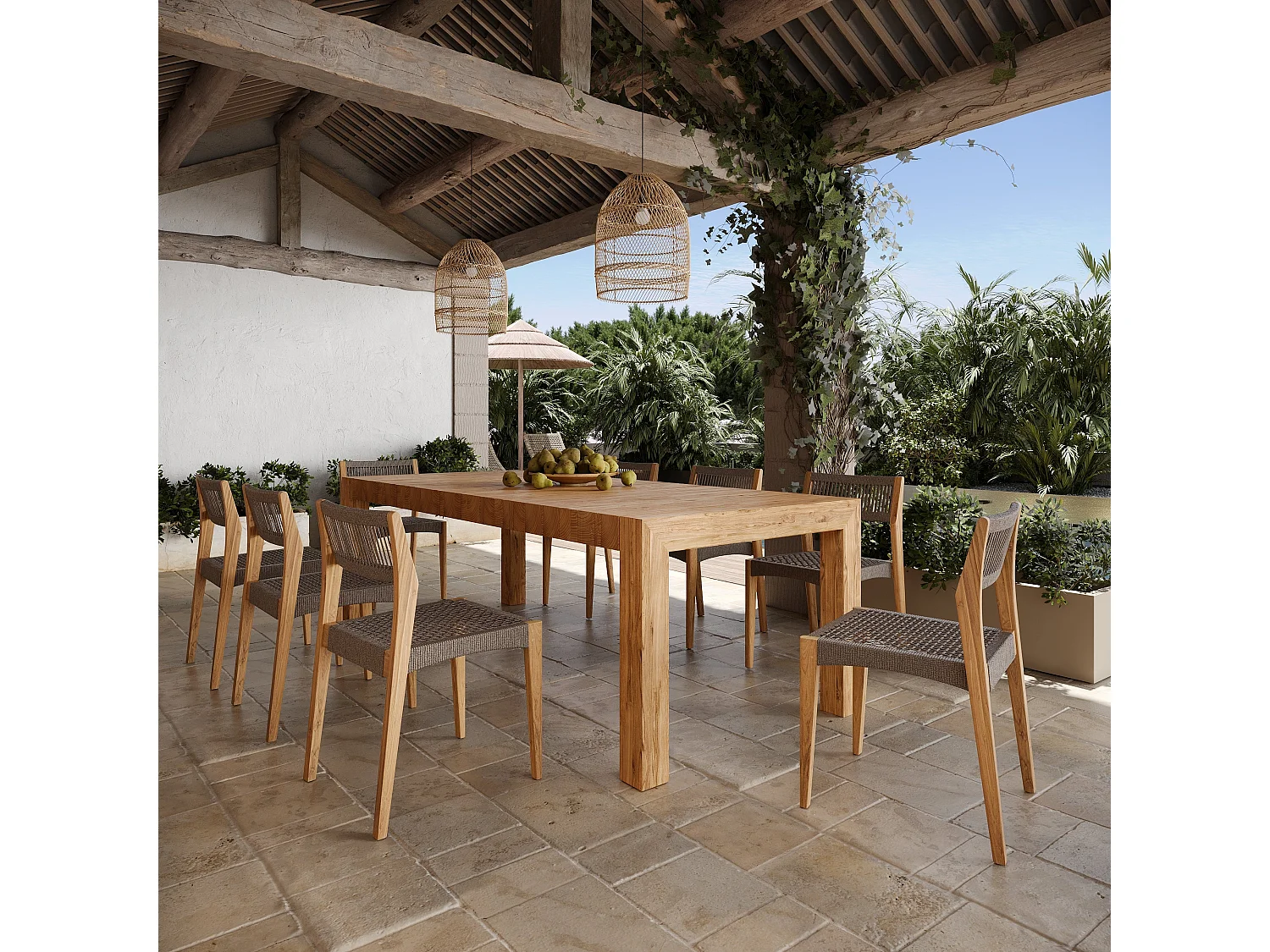 Tavolo da giardino rettangolare in legno di teak riciclato 10 persone - Zia