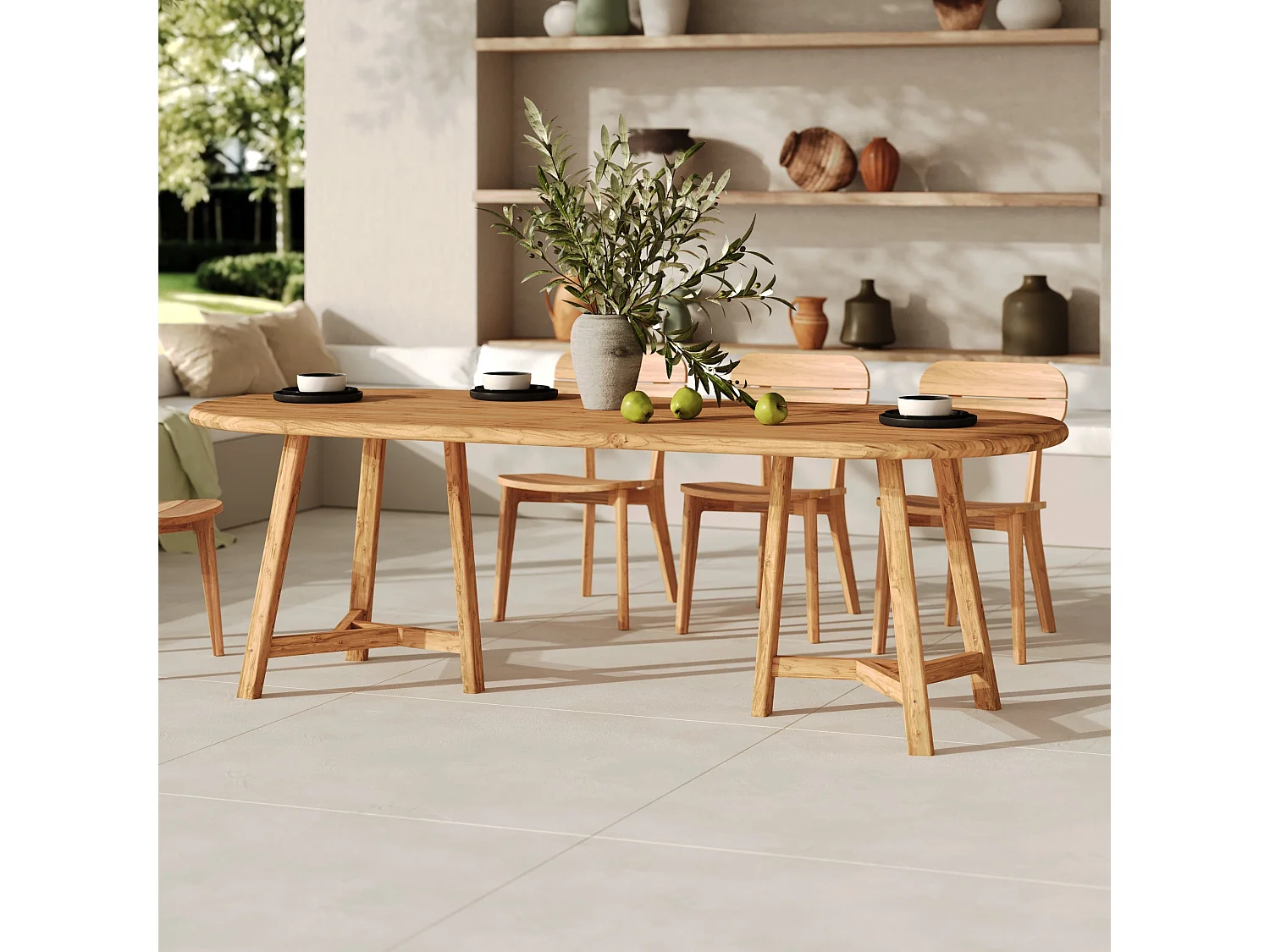 Table de jardin ovale en bois de teck recyclé 10 personnes - Bora