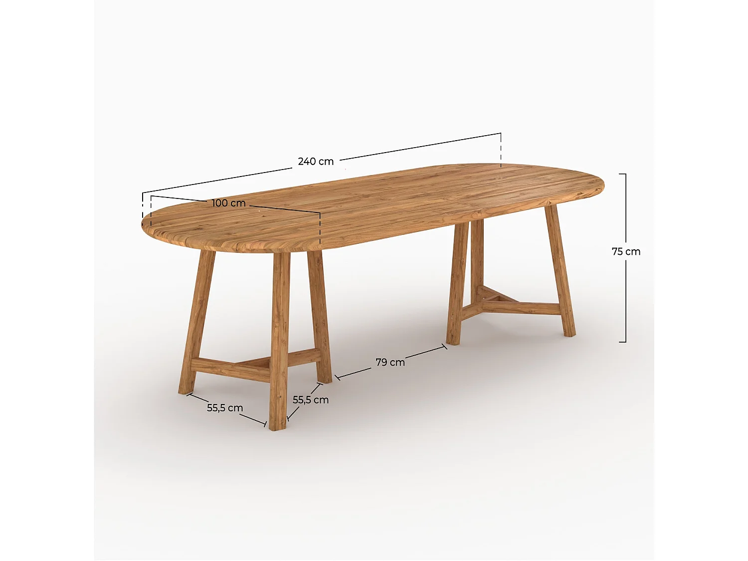 Table de jardin ovale en bois de teck recyclé 10 personnes - Bora