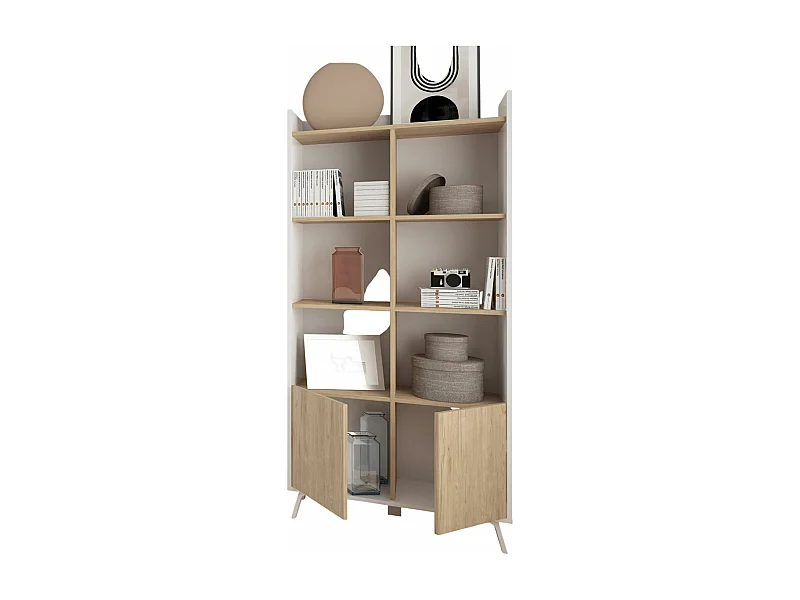 Meuble étagère, bibliothèque murale coloris blanc, chêne  - Hauteur 171 x Longueur 80 x profondeur 33 cm