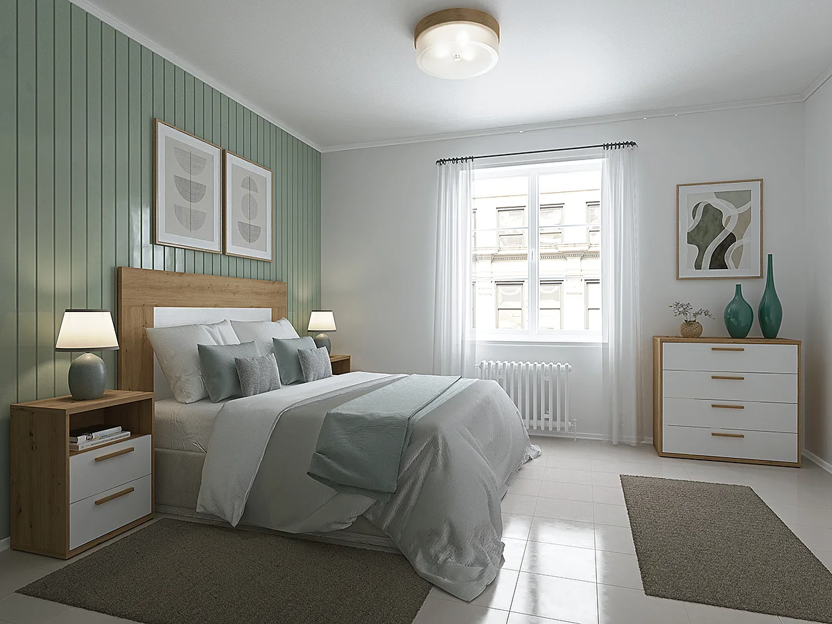 Ensemble chambre adulte ( tête de lit + chevet +  commode ) coloris chêne Albar /blanc