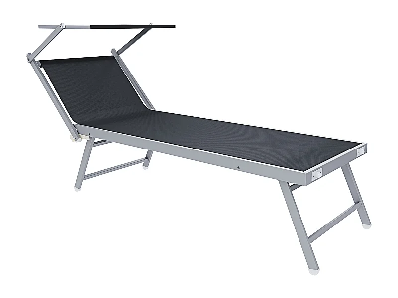 Lettino Prendisole Pieghevole Professionale Alluminio Tessuto Textilene Tettuccio Orientabile Parasole Sdraio Mare Spiaggia 182x60x38 cm Grigio Scuro