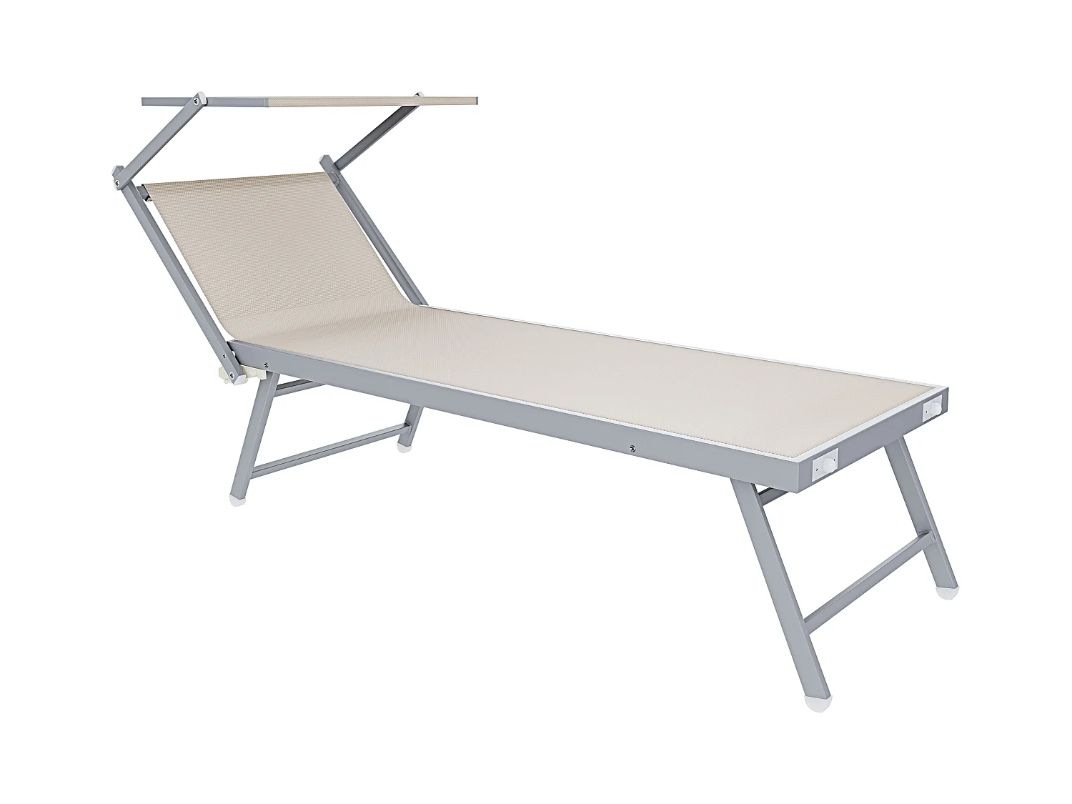 Coppia Di Lettini Prendisole Pieghevole Professionale in Alluminio e Tessuto Textilene Tettuccio Parasole Sdraio Mare Spiaggia 182x60x38 cm Beige