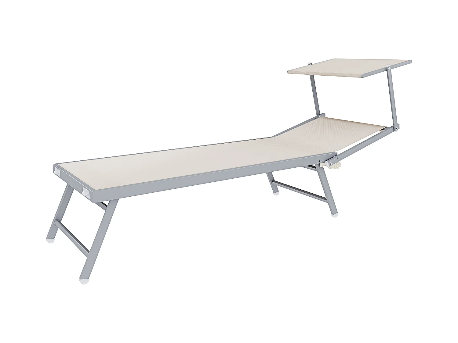 Coppia Di Lettini Prendisole Pieghevole Professionale in Alluminio e Tessuto Textilene Tettuccio Parasole Sdraio Mare Spiaggia 182x60x38 cm Beige