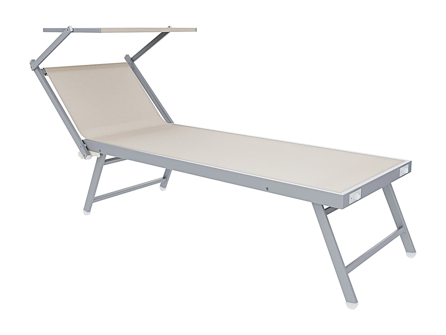 Coppia Di Lettini Prendisole Pieghevole Professionale in Alluminio e Tessuto Textilene Tettuccio Parasole Sdraio Mare Spiaggia 182x60x38 cm Beige