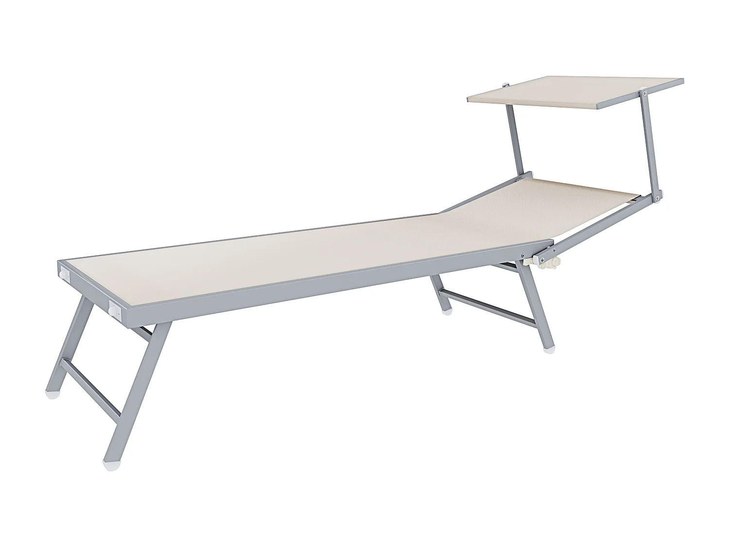 Coppia Di Lettini Prendisole Pieghevole Professionale in Alluminio e Tessuto Textilene Tettuccio Parasole Sdraio Mare Spiaggia 182x60x38 cm Beige