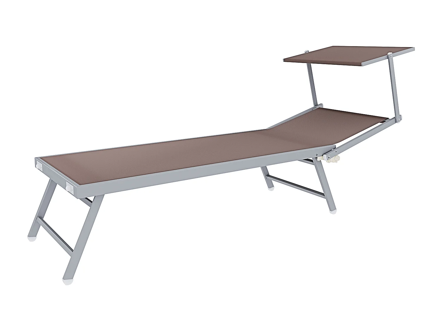 Lettino Prendisole Pieghevole Professionale in Alluminio e Tessuto Textilene Tettuccio Orientabile Parasole Sdraio Mare Spiaggia 182x60x38 cm Tortora