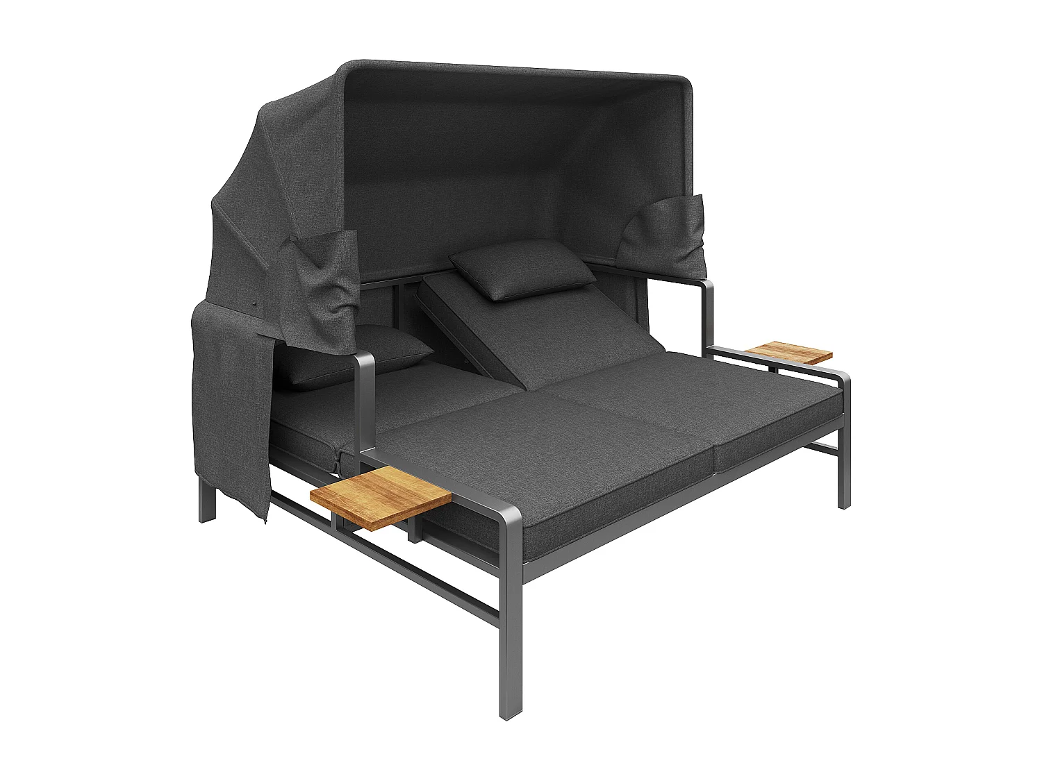 Salon de jardin - Bain de soleil - canapé de jardin - en acier galvanisé - 2 places - avec Pare soleil réglable - Gris