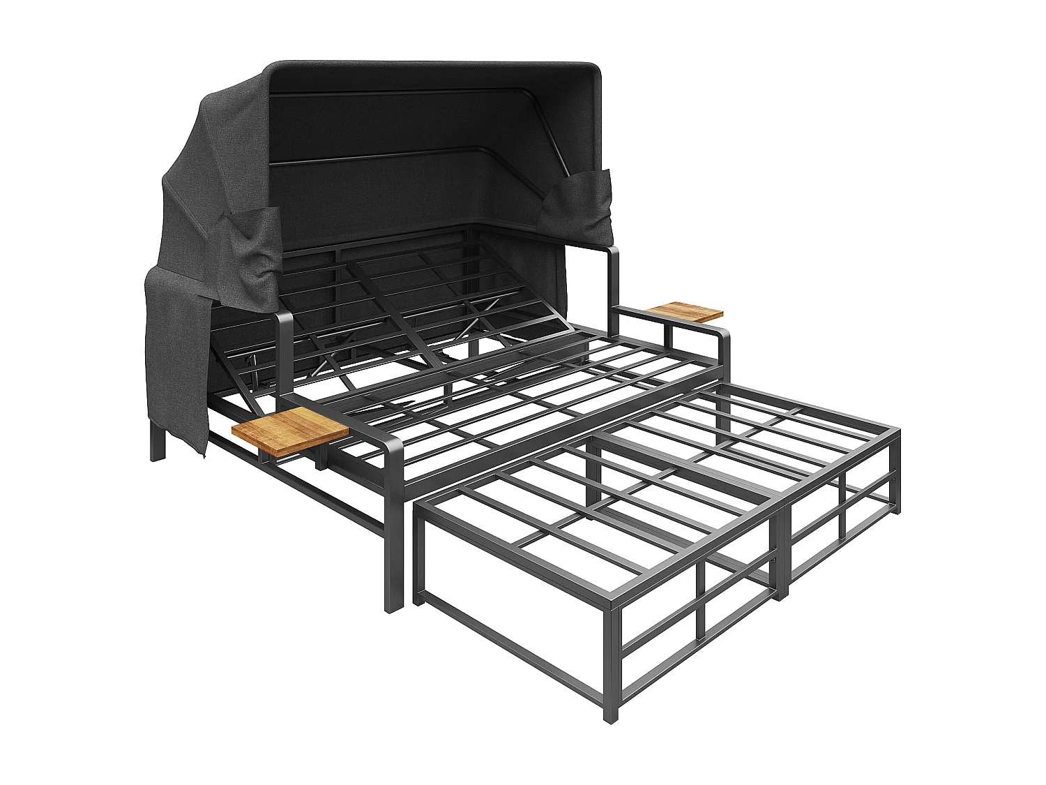 Salon de jardin - Bain de soleil - canapé de jardin - en acier galvanisé - 2 places - avec Pare soleil réglable - Gris