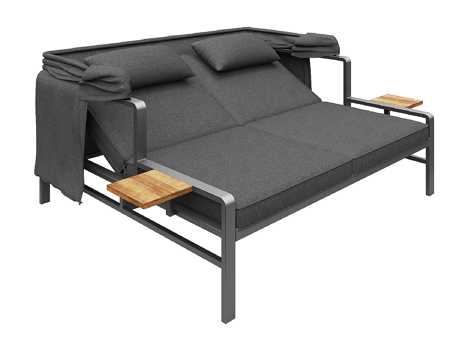 Salon de jardin - Bain de soleil - canapé de jardin - en acier galvanisé - 2 places - avec Pare soleil réglable - Gris