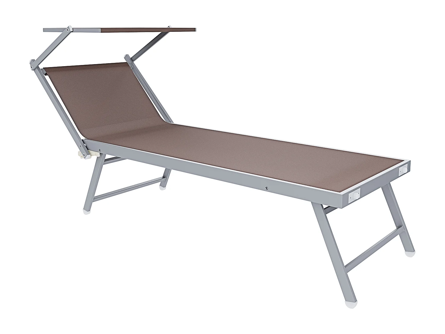 Coppia Di Lettini Prendisole Pieghevole Professionale in Alluminio e Tessuto Textilene Tettuccio Parasole Sdraio Mare Spiaggia 182x60x38 cm Tortora