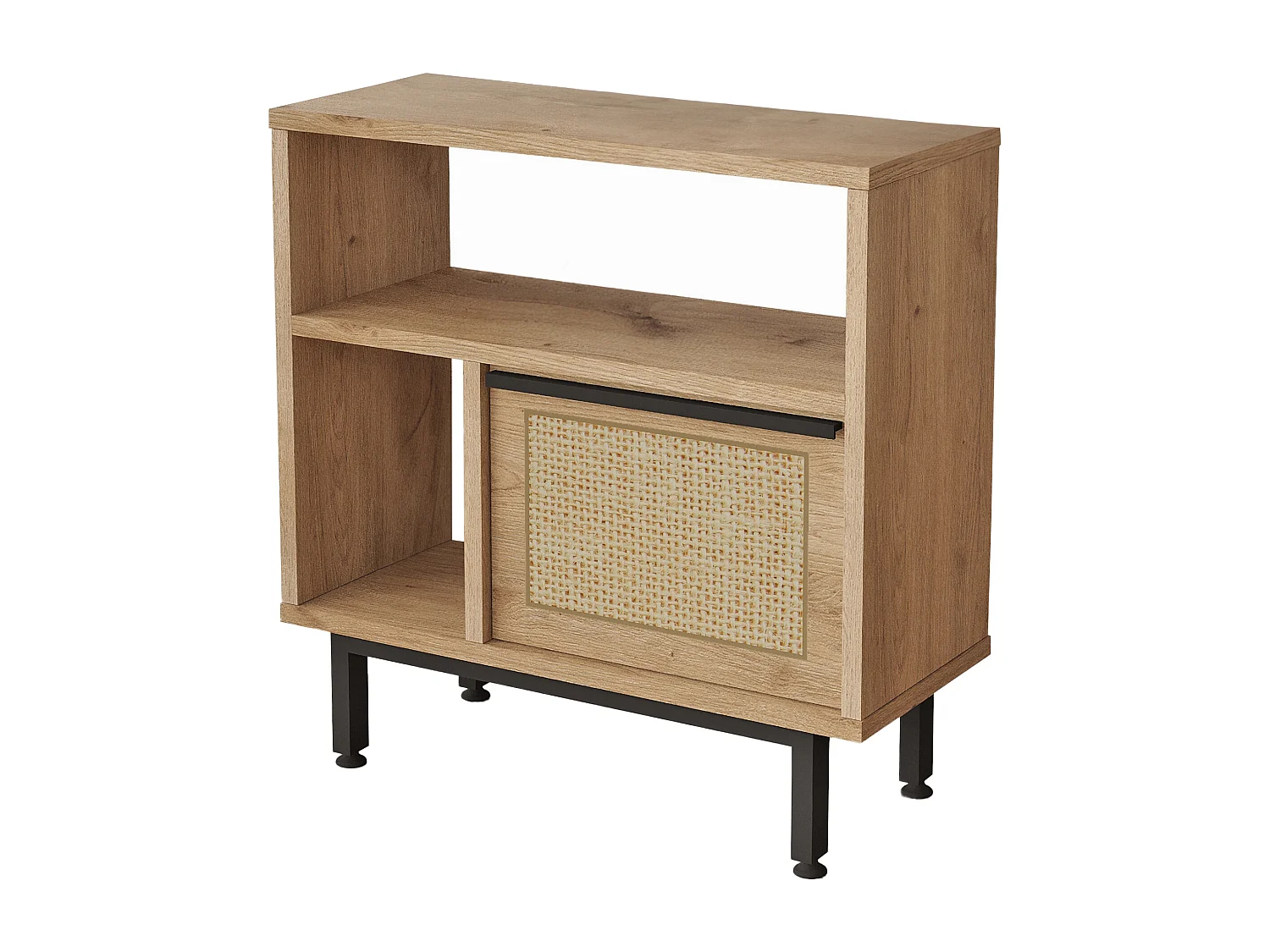 Table d'appoint Kvænangen 60 x 60 x 26 cm effet chêne aspect rotin noir [en.casa]