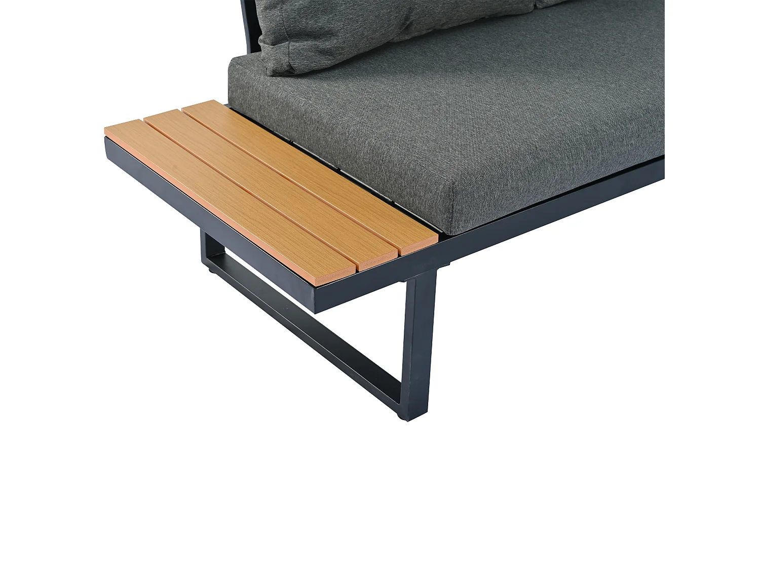 Salon de jardin - 4 places - en Acier galvanisé - canapé d'angle - 1 table en grain de bois - Gris