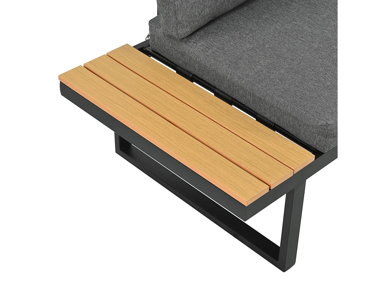 Salon de jardin - ensemble de meubles - 6 places - en acier galvanisé - canapé d'angle - avec table à manger - plateau en bois plastique - Gris