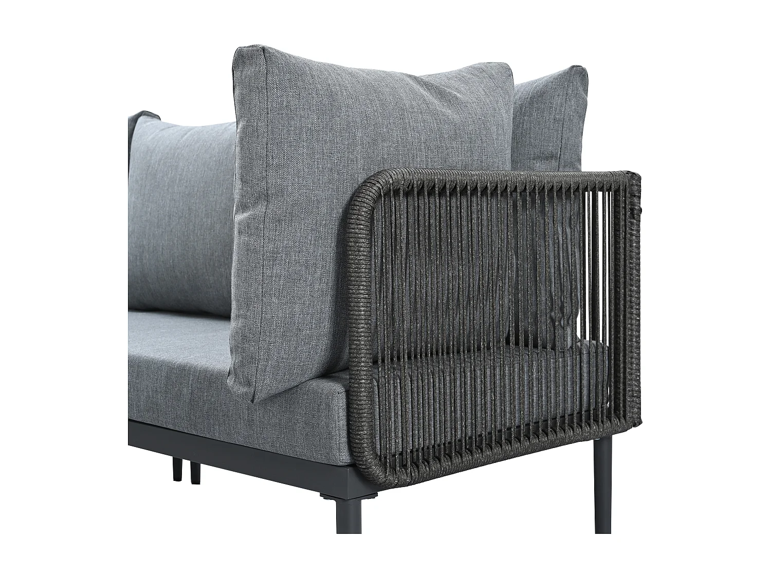 Salon de jardin 4 places - en fer galvanisé léger - plateau en plastique-bois - anapé d'angle + table à manger - gris