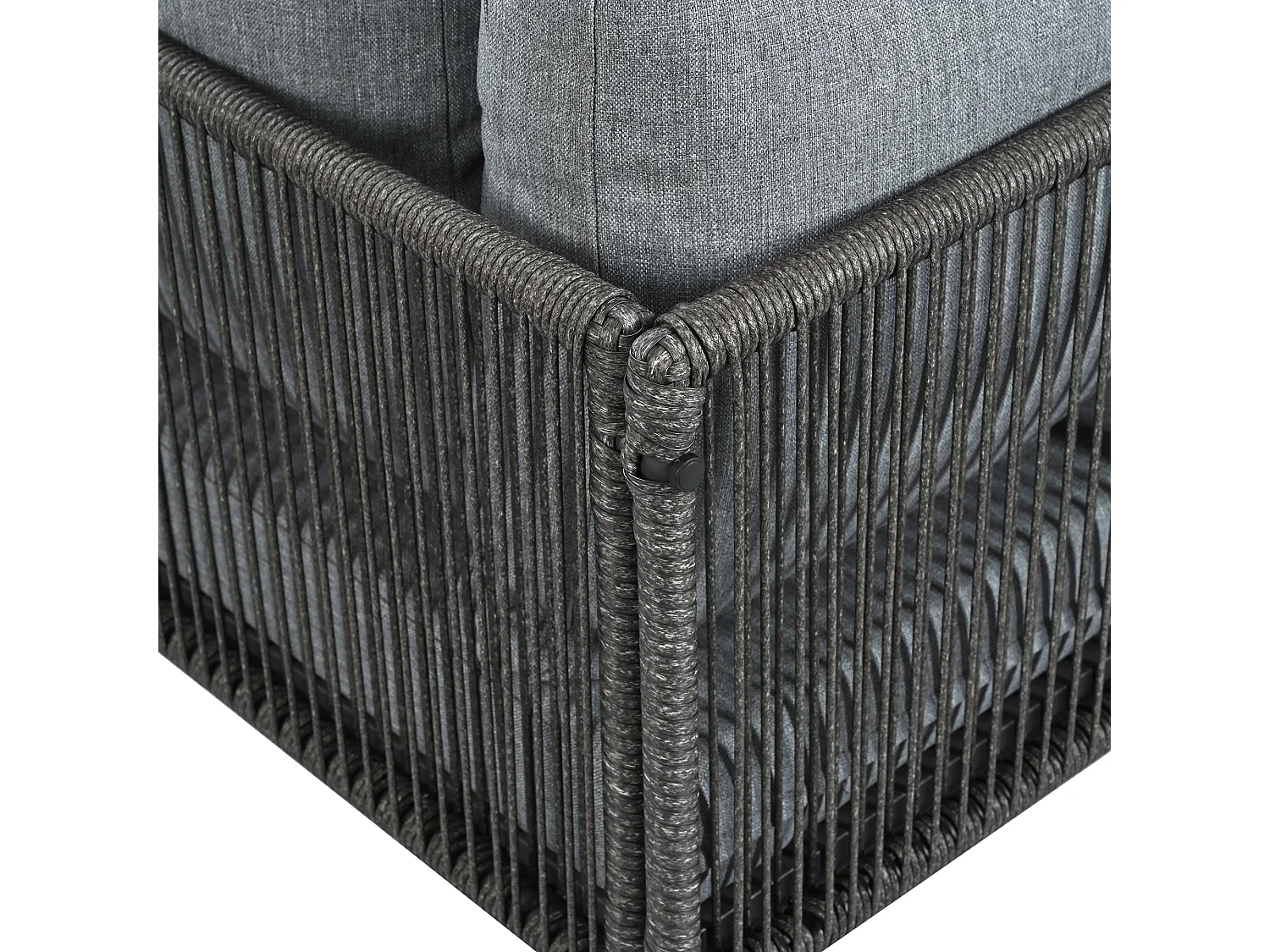 Salon de jardin 4 places - en fer galvanisé léger - plateau en plastique-bois - anapé d'angle + table à manger - gris