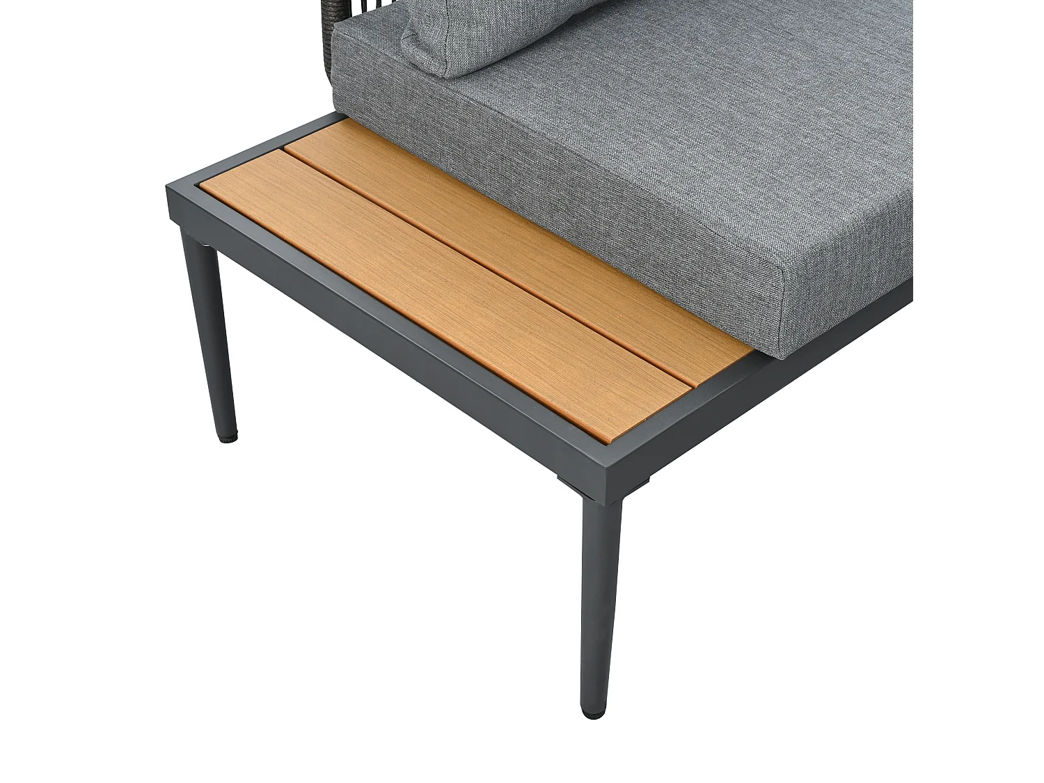 Garten-Salon, 4 Plätze - aus leichtem galvanisiertem Eisen - Platte aus Kunststoff-Holz - Ecksofa + Esstisch - Grau