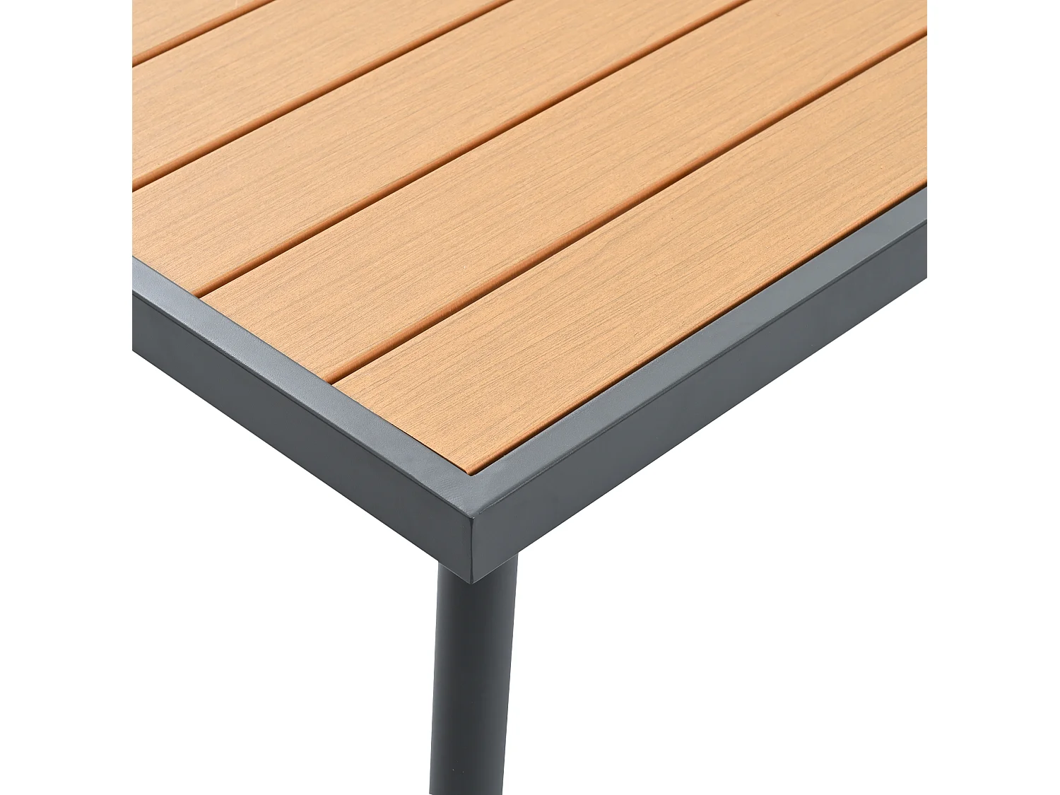 Garten-Salon, 4 Plätze - aus leichtem galvanisiertem Eisen - Platte aus Kunststoff-Holz - Ecksofa + Esstisch - Grau