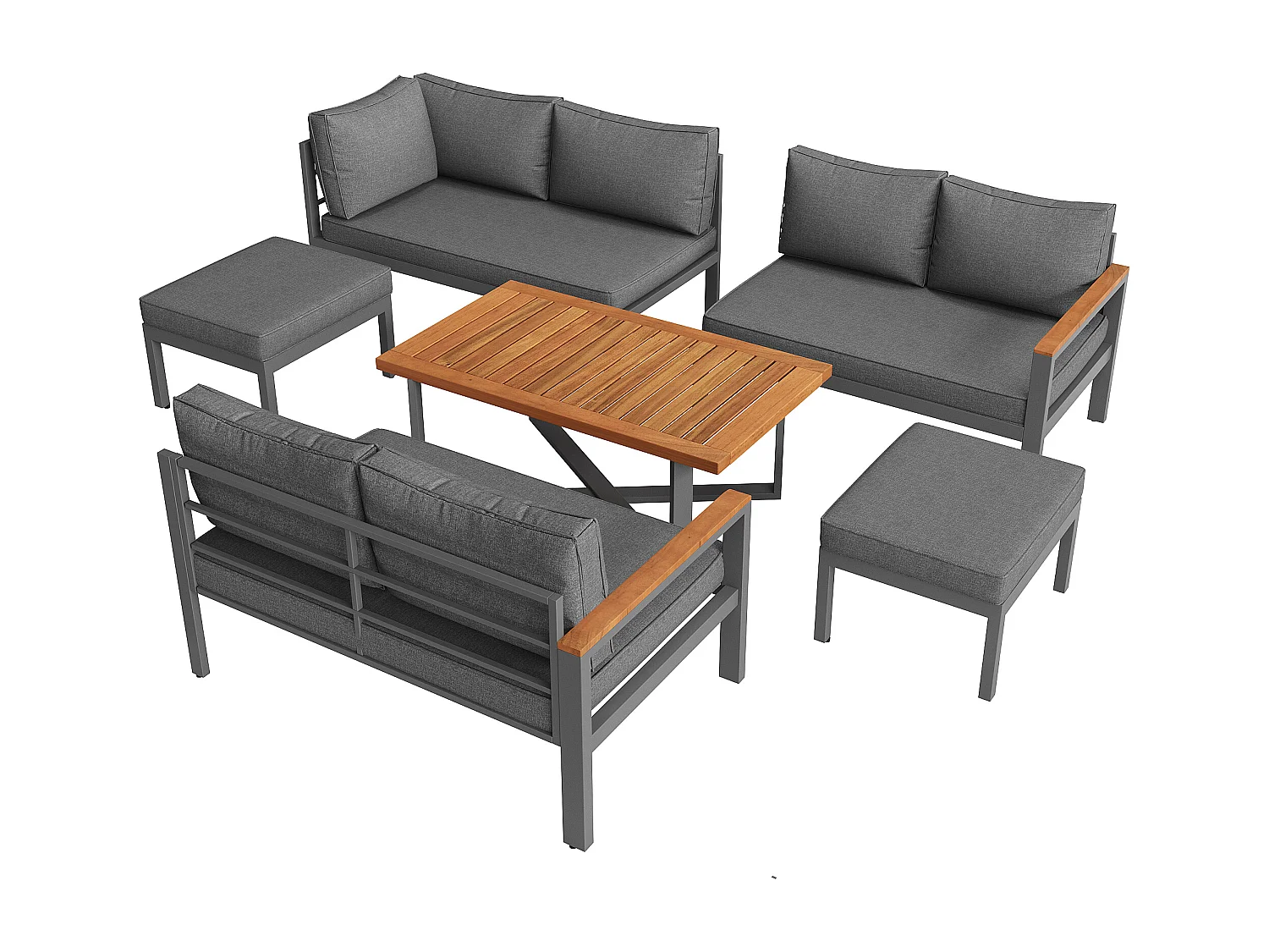 Salão de jardim - conjunto de móveis para 8 lugares, conjunto de móveis de jardim em madeira maciça, em ferro galvanizado - 2 bancos, Cinza