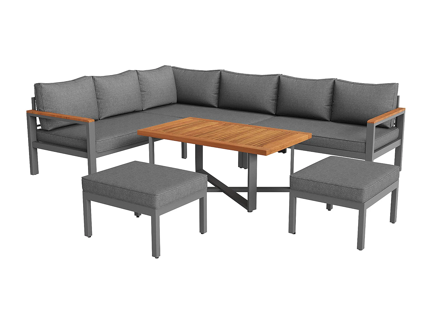 Salão de jardim - conjunto de móveis para 8 lugares, conjunto de móveis de jardim em madeira maciça, em ferro galvanizado - 2 bancos, Cinza