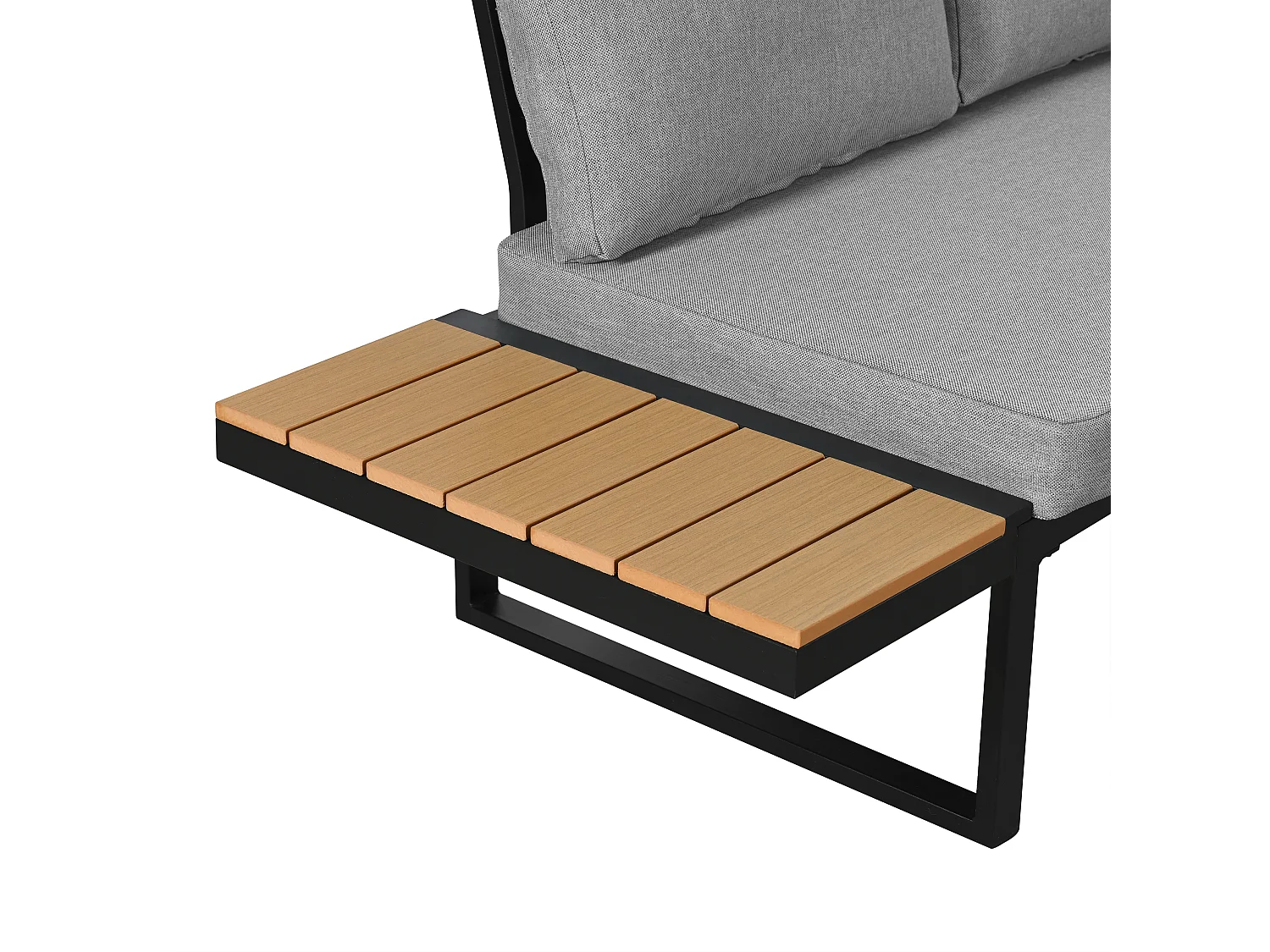 Salon de jardin - ensemble de meubles - 6 places - en acier galvanisé - canapé d'angle - avec table basse - plateau en bois plastique - Gris