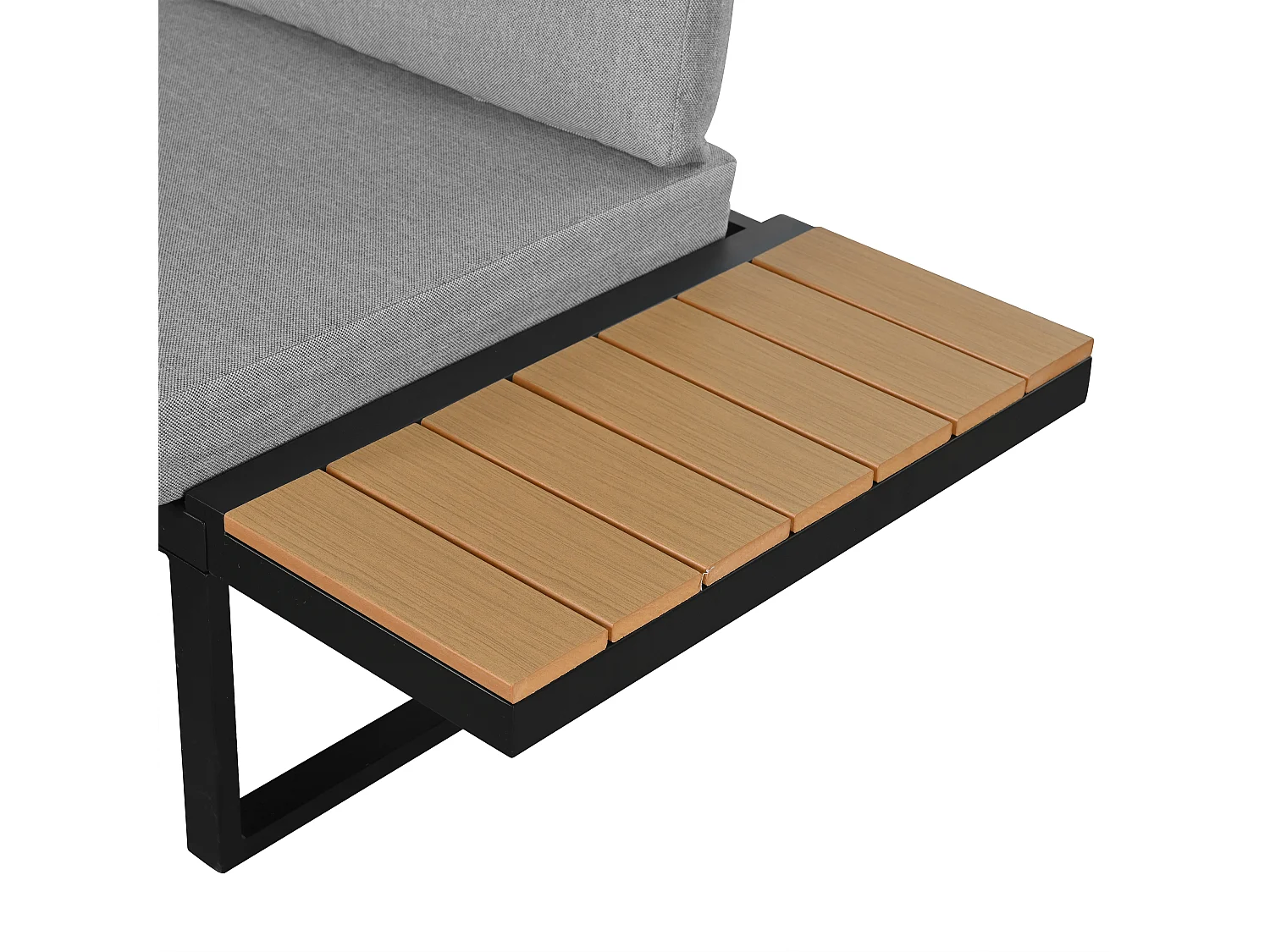 Salon de jardin - ensemble de meubles - 6 places - en acier galvanisé - canapé d'angle - avec table basse - plateau en bois plastique - Gris