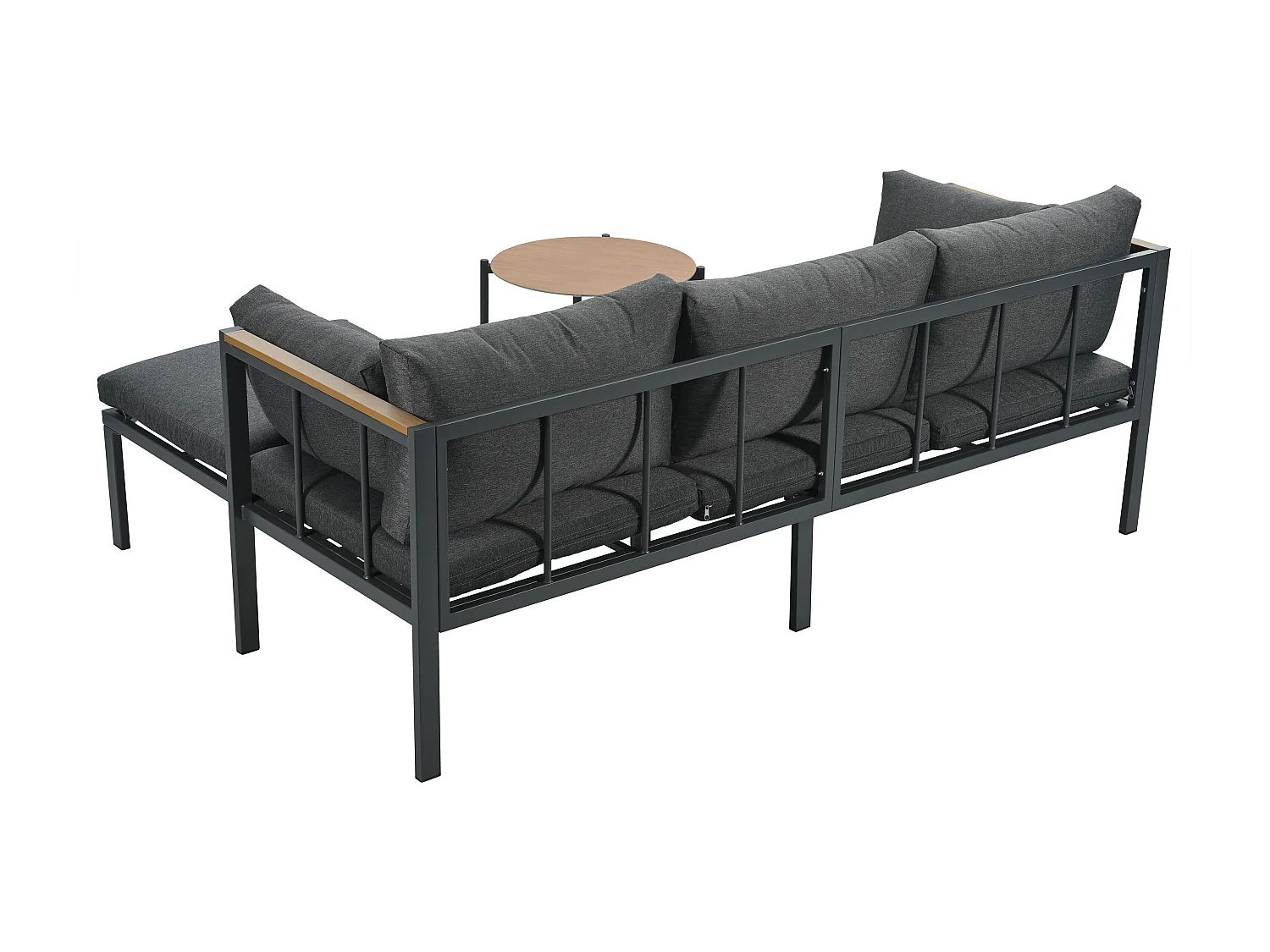 Salon de jardin - 4 places - ensemble d'angle, canapé + table basse + repose-pieds, tube en acier galvanisé, plateau en verre - Gris