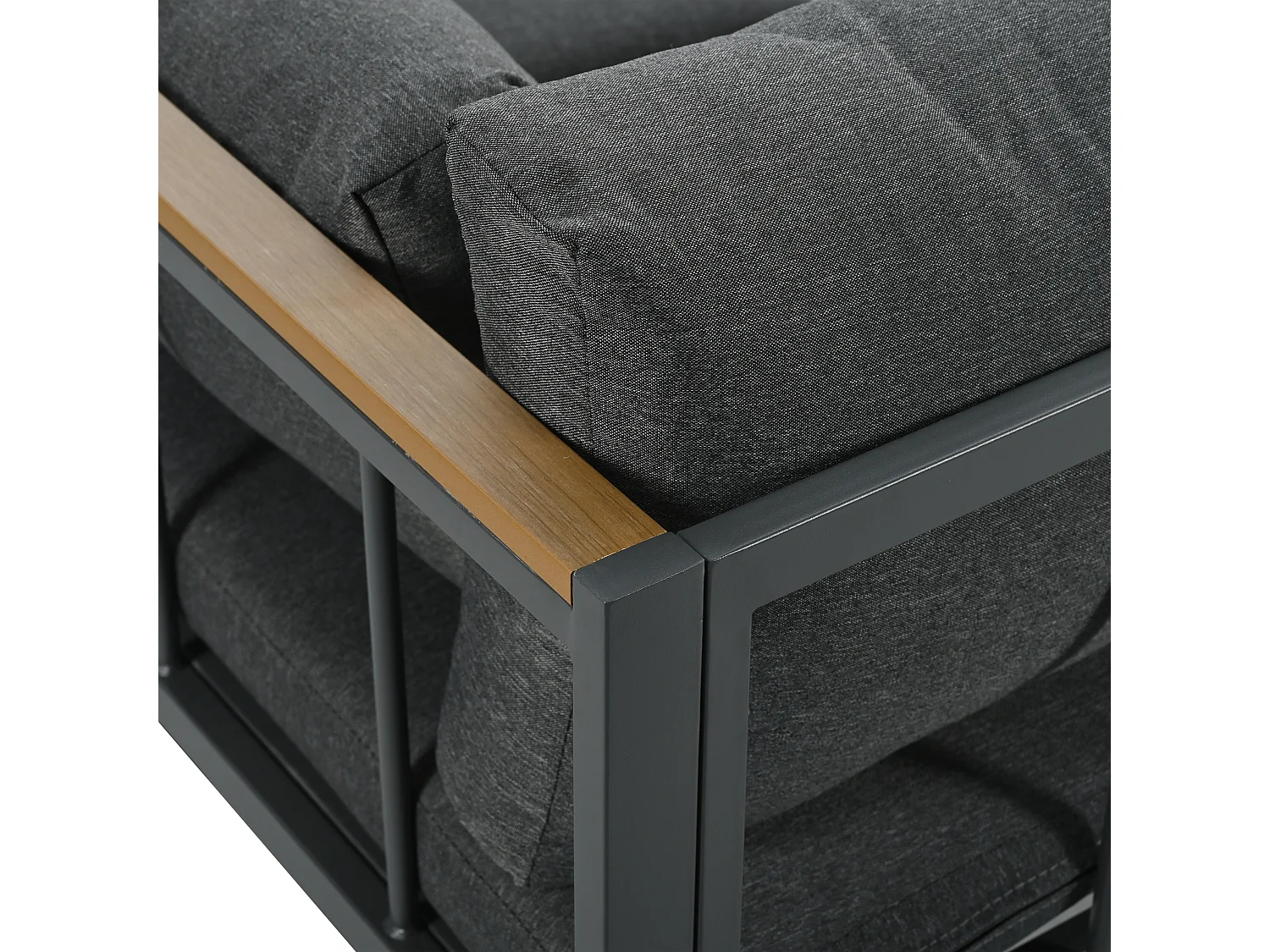 Salon de jardin - 4 places - ensemble d'angle, canapé + table basse + repose-pieds, tube en acier galvanisé, plateau en verre - Gris