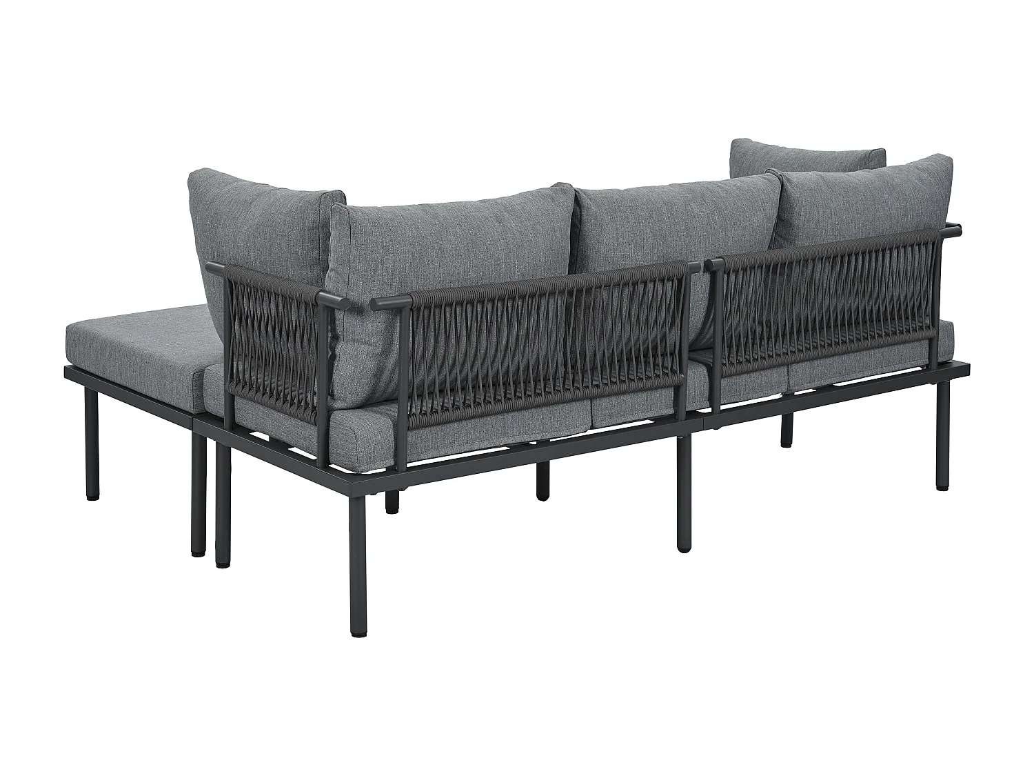 Garten-Salon - 4 Plätze - aus galvanisiertem Stahl - Sofa - 1 niedrige Tafel - Glasplatte - 1 Hocker - aus künstlichem Leder - Grau