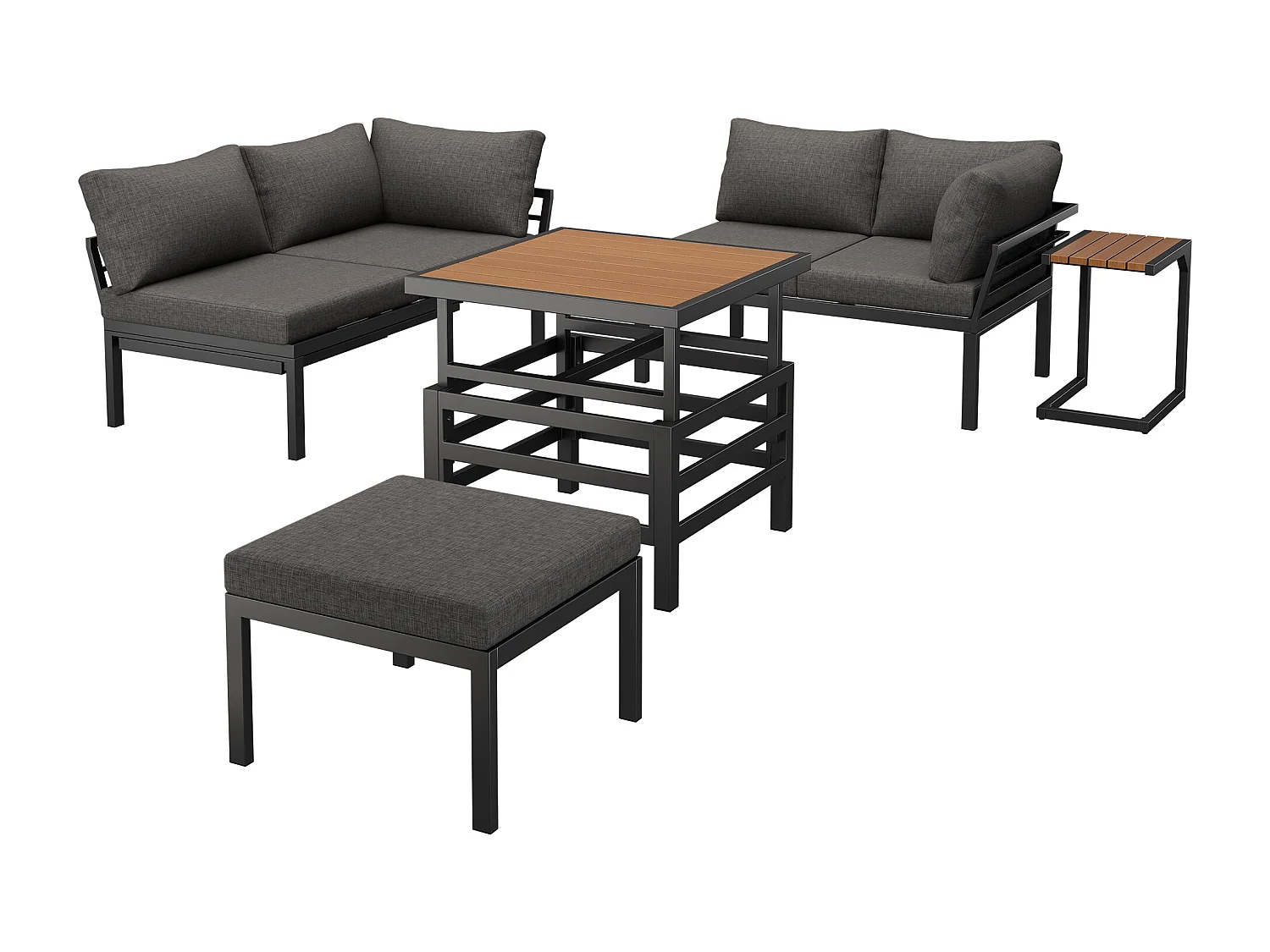 Tuinsalon - 4 plaatsen - van verzinkt staal - hoeksofa - 1 uitschuifbare bijzettafel - 1 kruk - Grijs