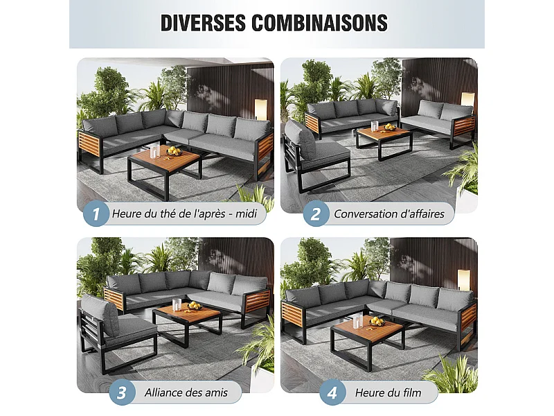 Salón de jardín 5 - 6 plazas - conjunto de muebles - con estructura en hierro galvanizado - 1 butaca - 1 mesa - Gris