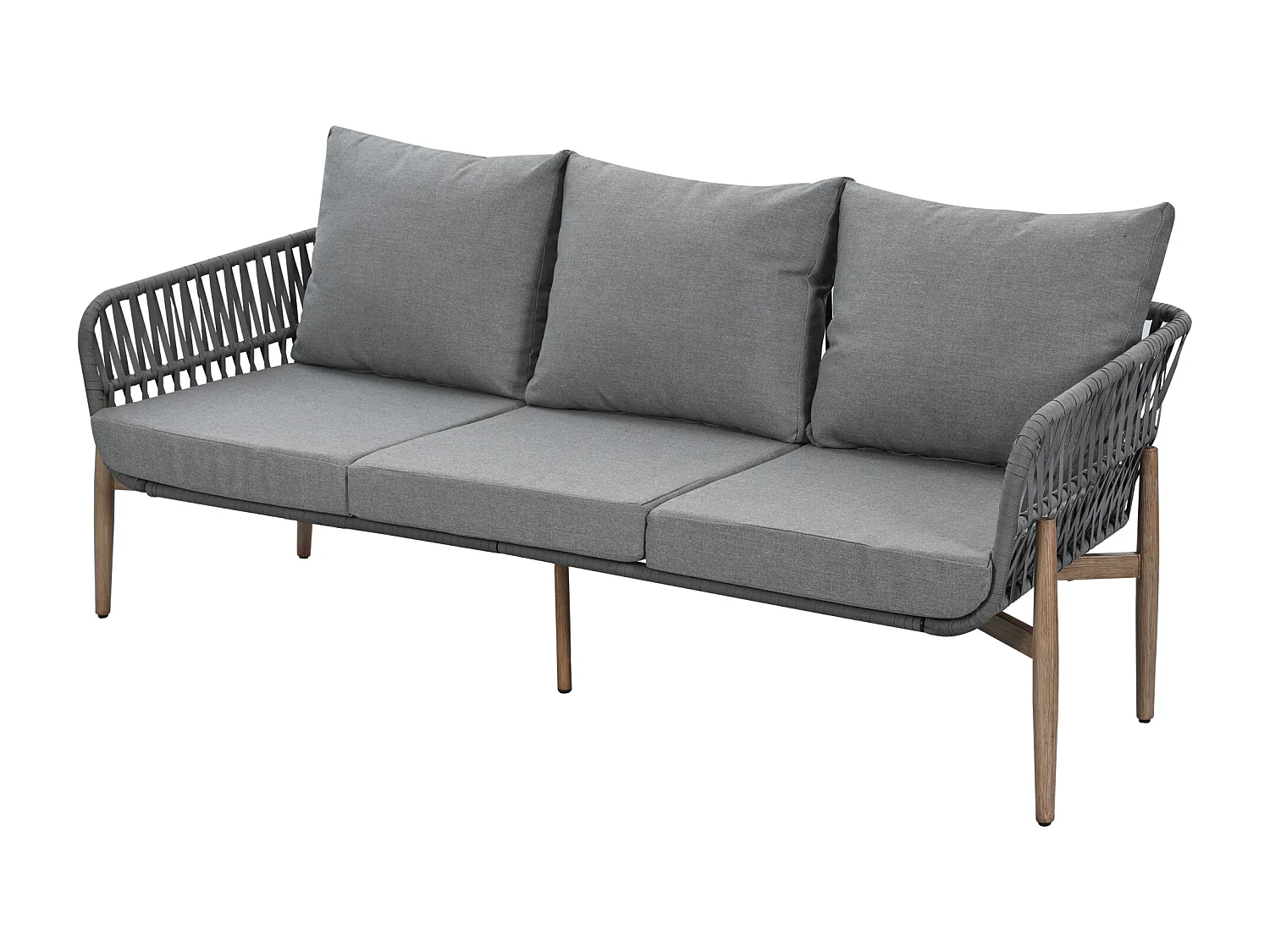 Tuinsalon - ensemble van tuinliegestoelen - 5 plaatsen - in touw - in verzinkt ijzer - canapé - 2 lage tafels - 2 fauteuils - Grijs