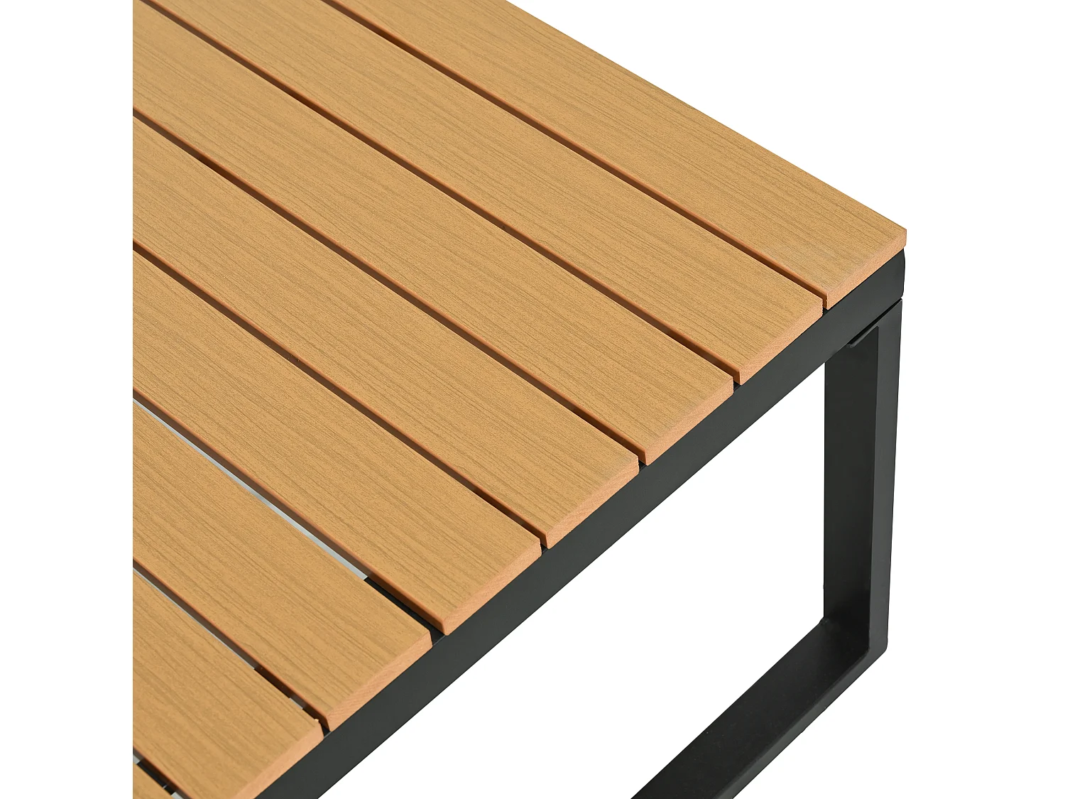 Salon de jardin - ensemble de meubles - 6 places - en acier galvanisé - canapé d'angle - 2 tables basses - plateau en bois plastique - Gris