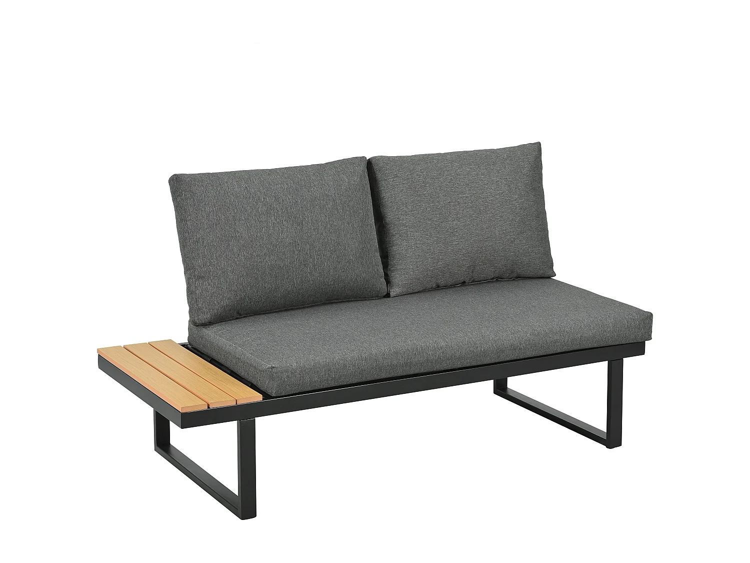 Garten-Salon - Möbelensemble - 6 Plätze - aus galvanisiertem Stahl - Ecksofa - 2 Tischchen - Holzplastikplatte - Grau